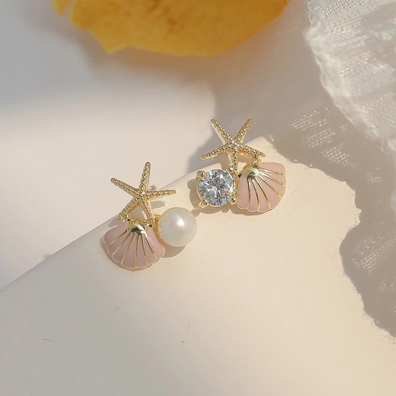 Starfish shell dream pink stud earrings