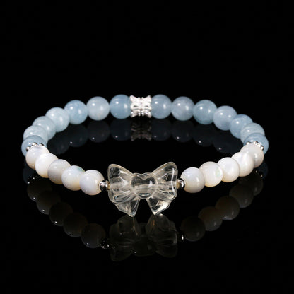 Pulsera de cuentas de concha blanca y aguamarina natural 7A 