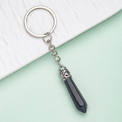 Natural crystal hexagonal column keychain bag pendant