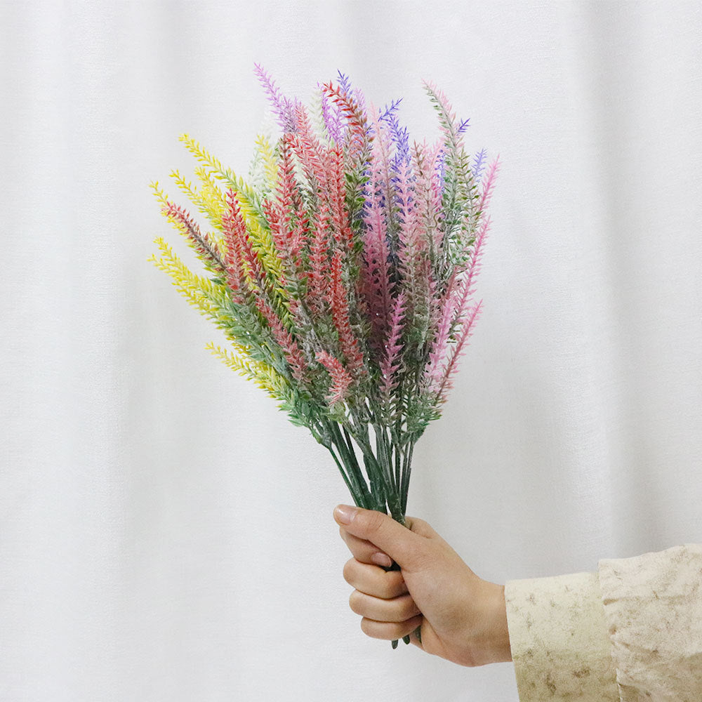 Flor de simulación 5 tenedor lavanda flocado planta falsa 