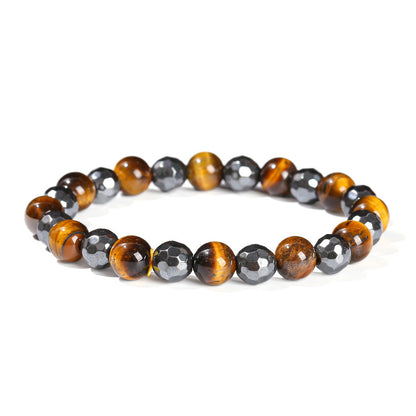 Natural yellow tiger's eye stone with black gallstone round bead bracelet.