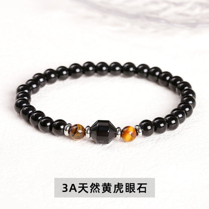 Black stone round bead black agate transfer bead bracelet