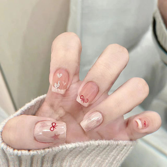 Bow Heart Star Short T French Nail Stickers