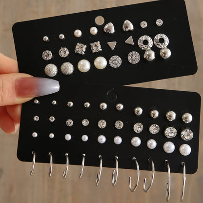 New pearl zircon earrings set 20 pairs