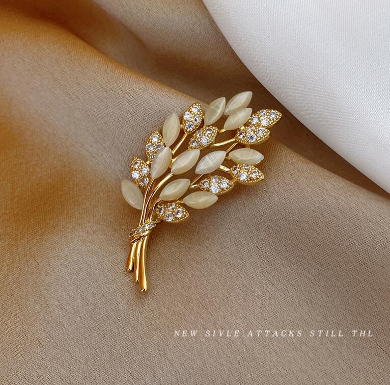 Opal flash diamond wheat ear brooch female