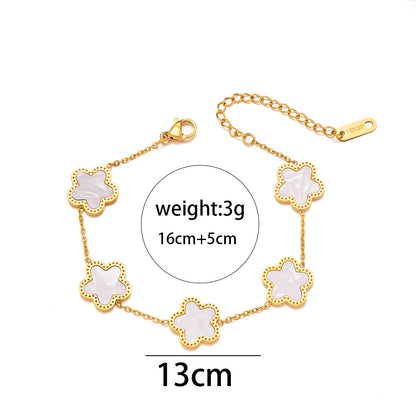 Fashion Stainless Steel Five-Petal Flower Bracelet - 18K Gold