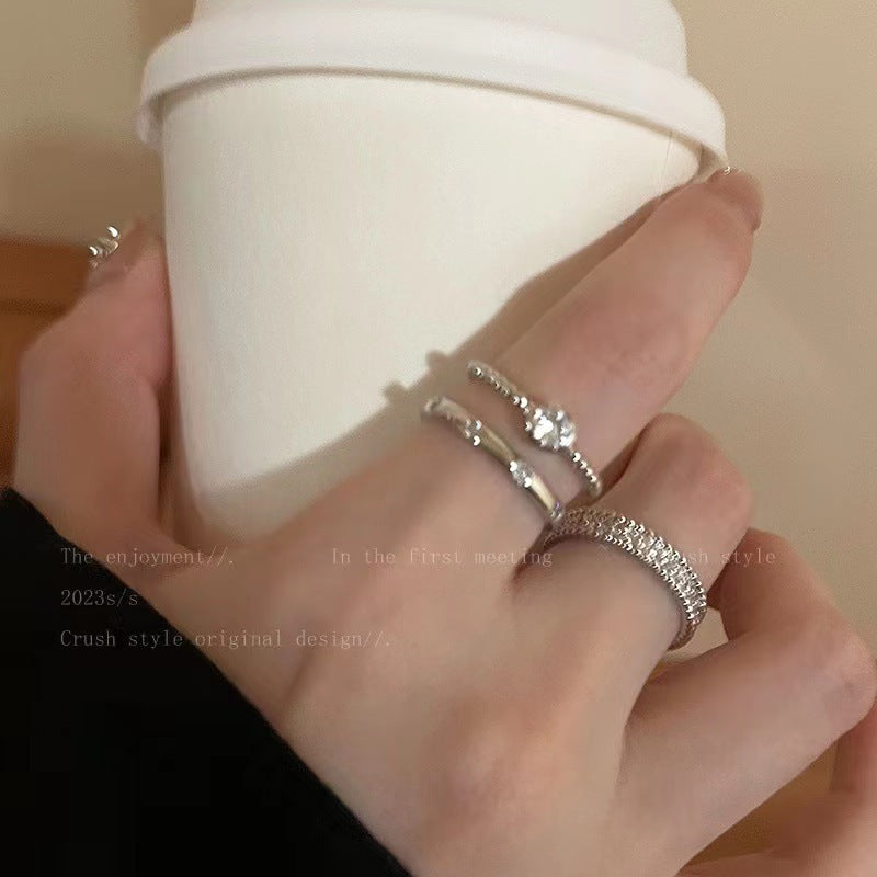 Personalized plain ring zircon open ring 3-piece set