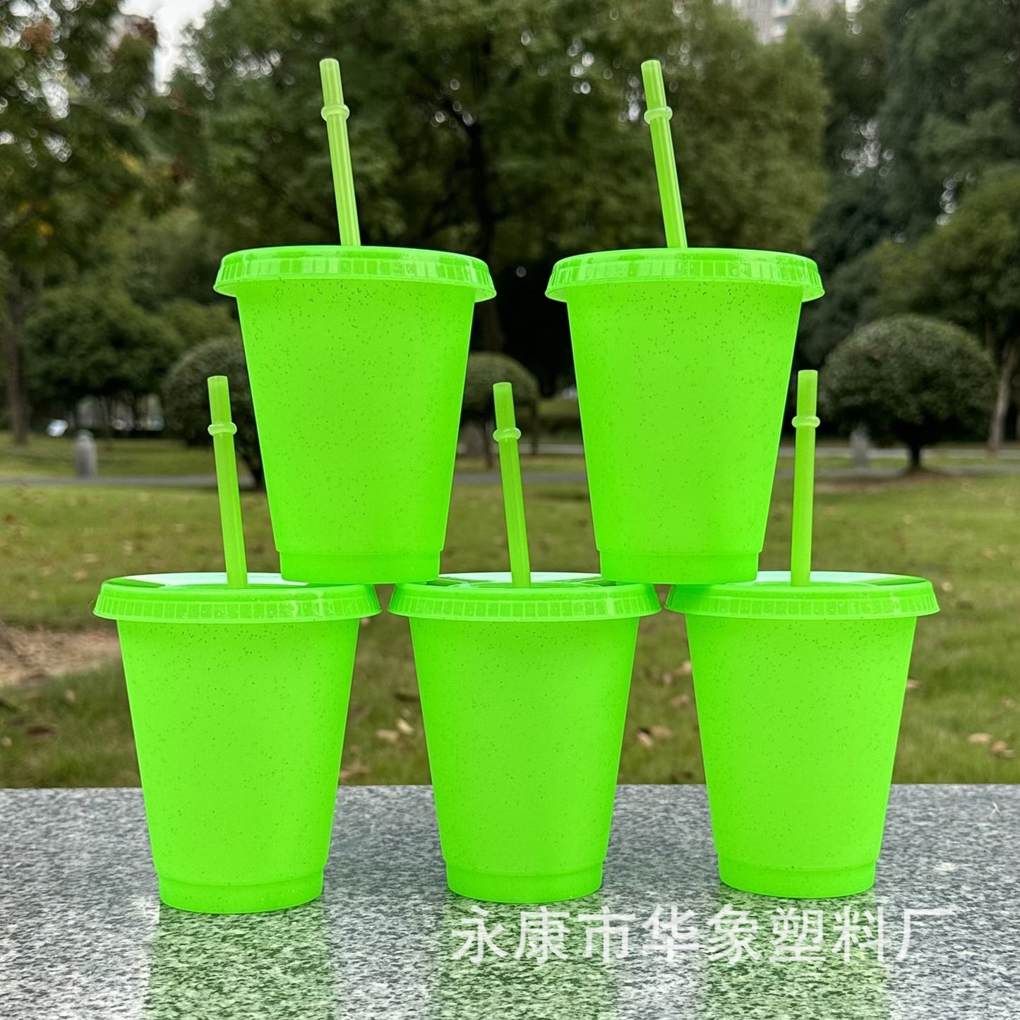 475Ml fluorescent green glitter straw cup