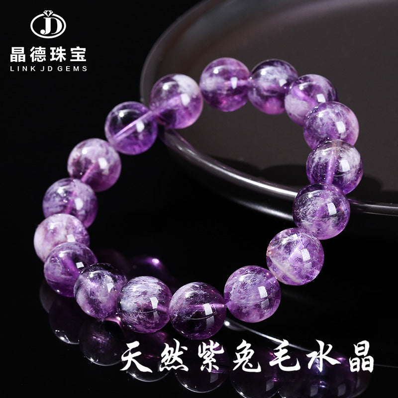 Pulsera de cristal de pelo de conejo morado natural 