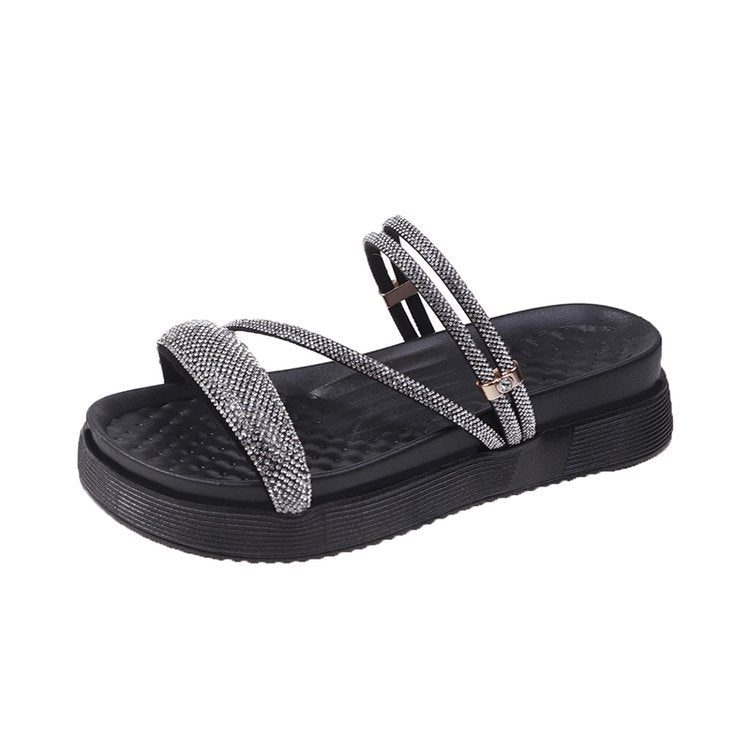 Muffin bottom rhinestone sandals slippers