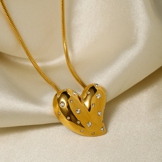 White Rhinestone Heart Pendant Necklace