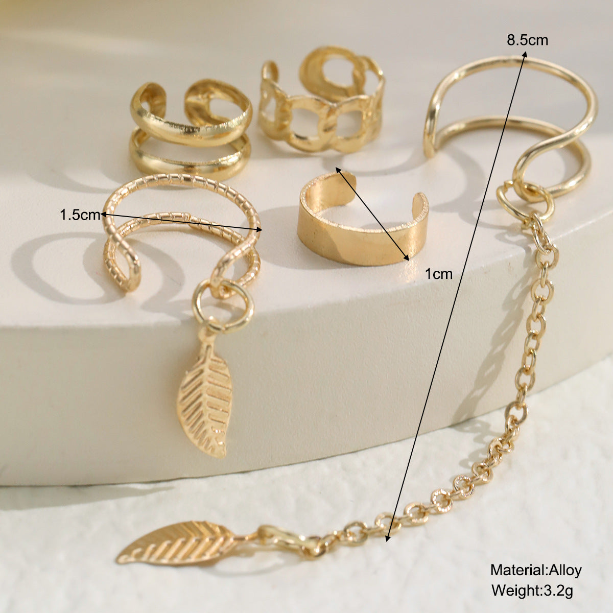 Golden Leaf Tassel Chain Earrings 5-Piece Set