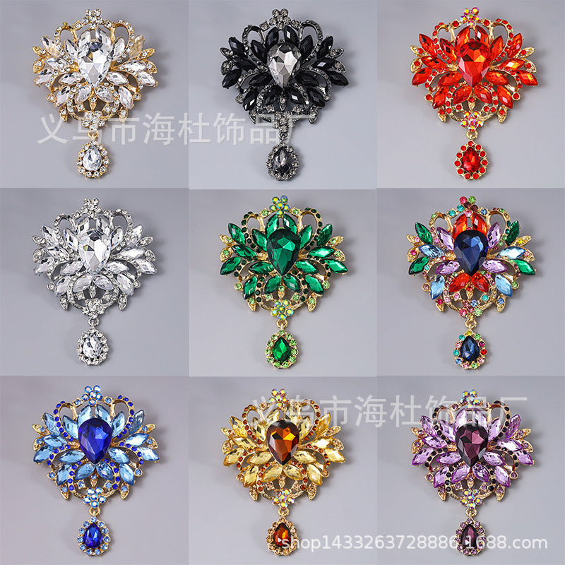 Alloy Crystal Glass Water Drop Brooch