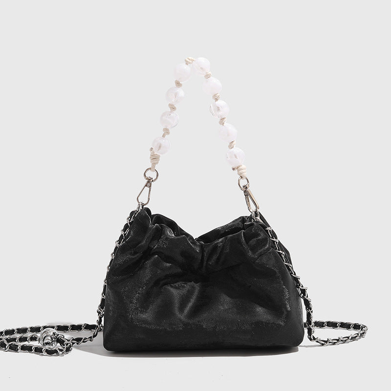 Pleated chain bag cloud bag silver bag