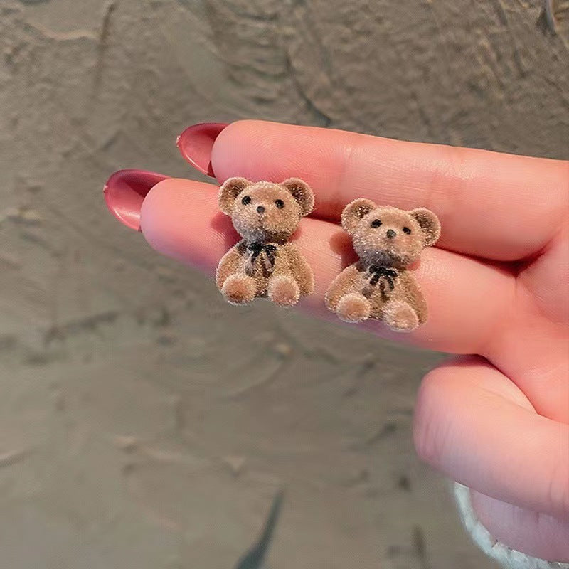 Cute bear stud earrings temperament