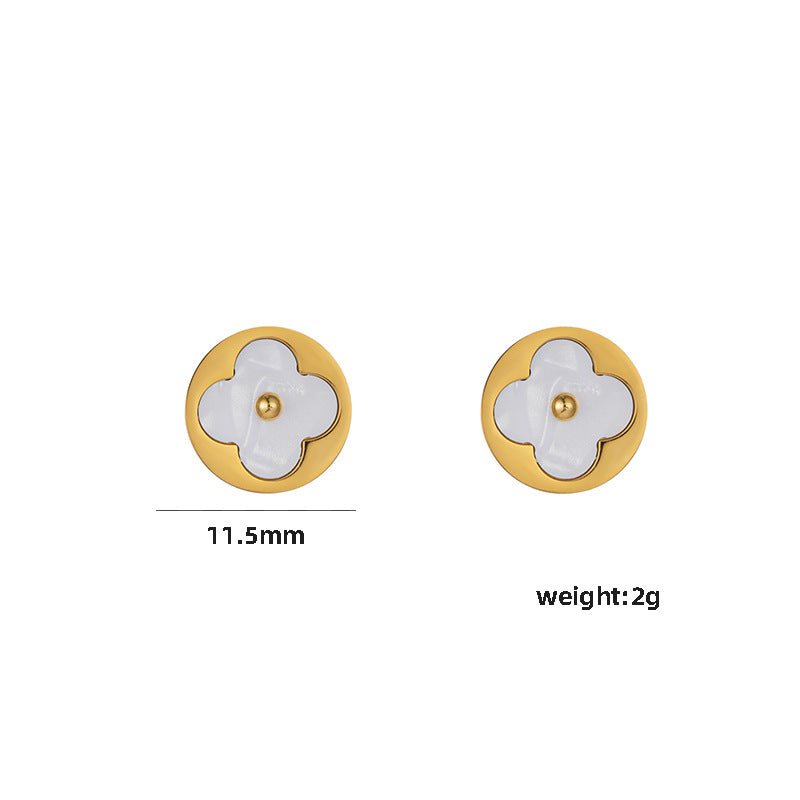 Minimalist Style Shell Lucky Clover Gold Stud Earrings