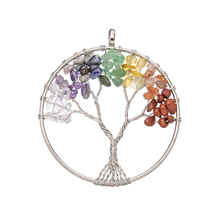 Round Crushed Stone Tree of Life Crystal Pendant