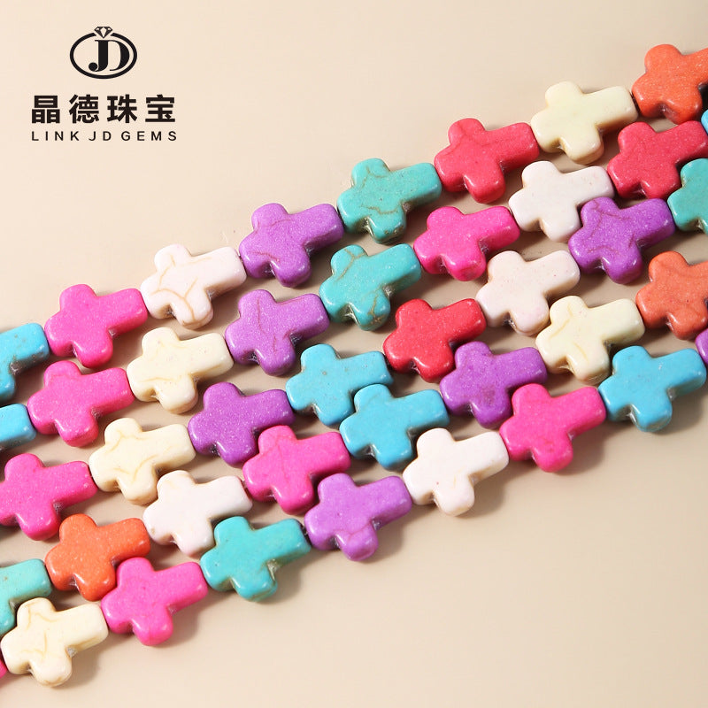 Colorful synthetic turquoise cross loose beads