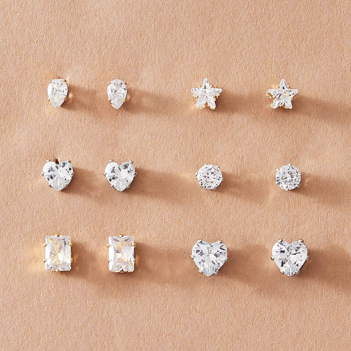 Star Heart Geometric Zircon Earrings 6-Piece Set