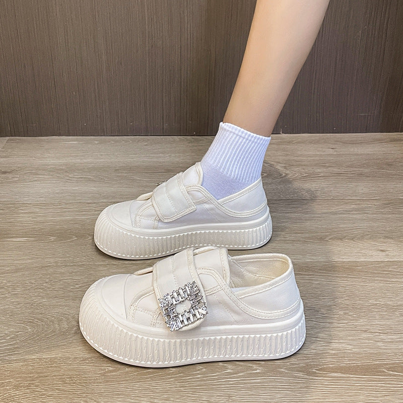 women's thick sole white shoes with velcro