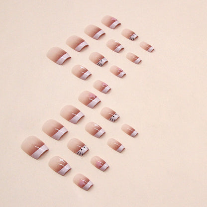 Pink French Gradient Cat Short Ballerina Nails