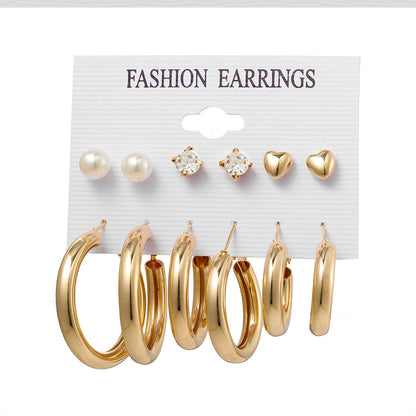 Metal C-shaped earrings set 6 pieces