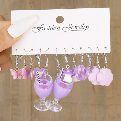 Milk tea butterfly white cloud funny earrings