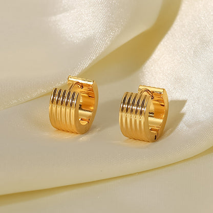 18K Gold Wide Ribbed Stainless Steel Stud Earrings