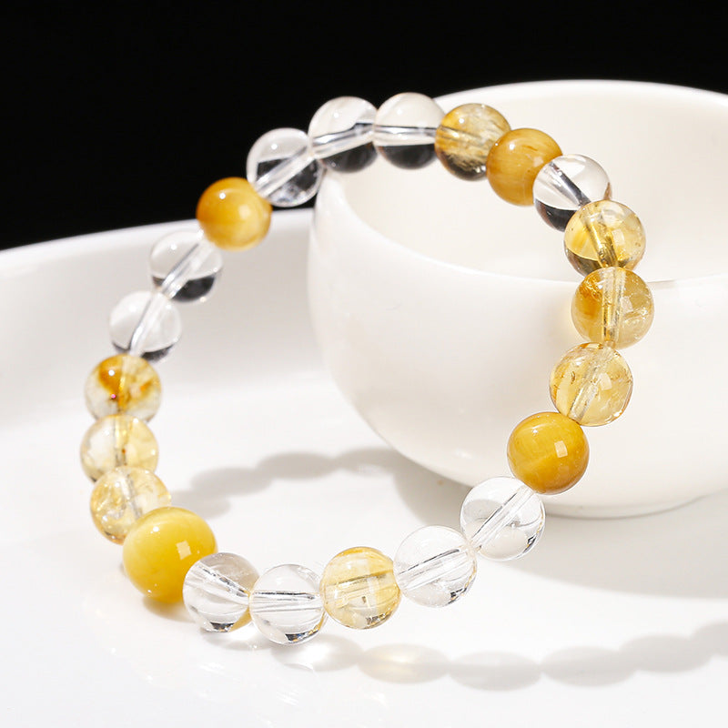 Natural citrine and white crystal and yellow tiger's eye bracelet.