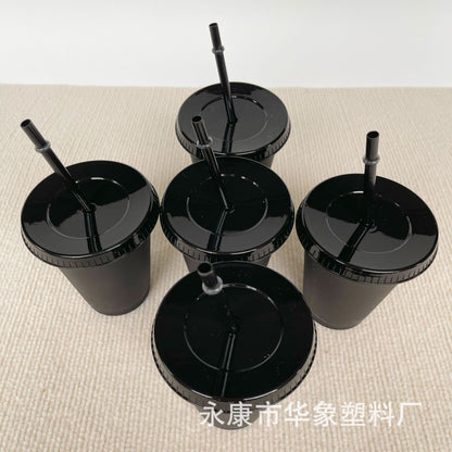 475Ml black straw coffee cup