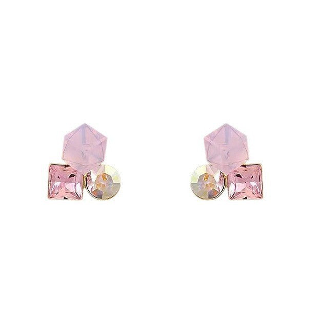 Color three-dimensional geometric crystal earrings