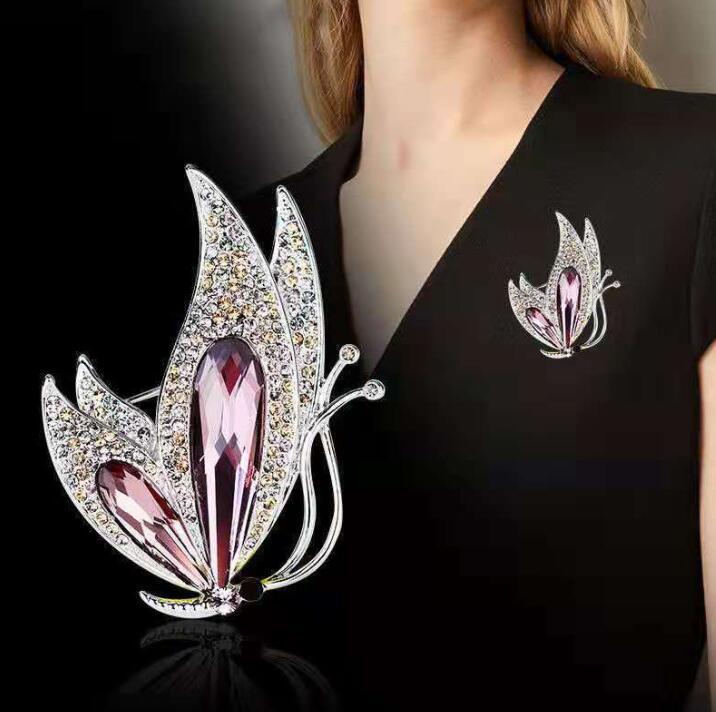 Purple Crystal Brooch Butterfly