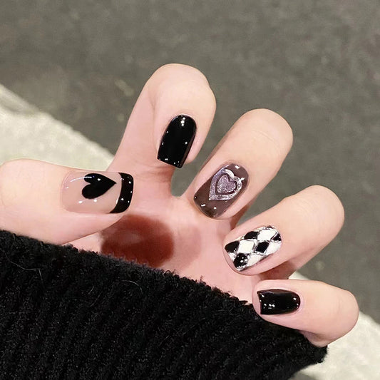 Dark Diamond Heart Nails