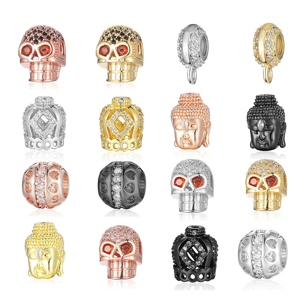 Buddha head skull copper zircon spacer beads