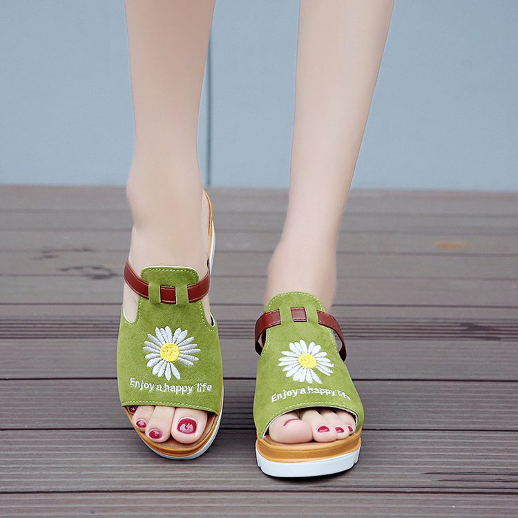 Wedge heel muffin bottom chrysanthemum slippers