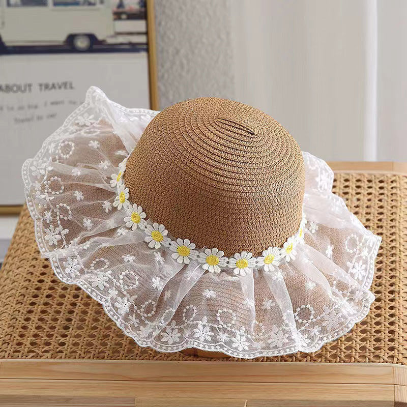 Hot Kids Daisy Lace Straw Hat Thin UV Protection