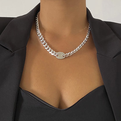 Simple metal button head diamond necklace