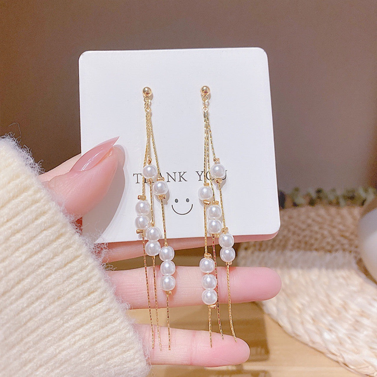 Tassel long pearl earrings