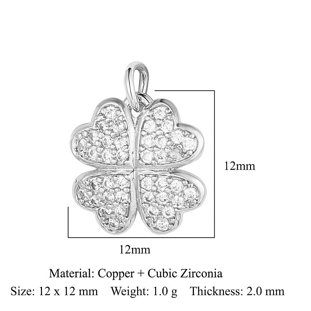 Copper inlaid zircon DIY four-leaf clover pendant.