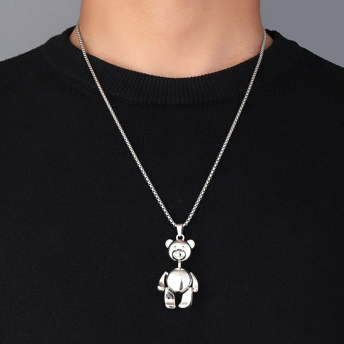 Titanium steel bear mahjong men's pendant necklace