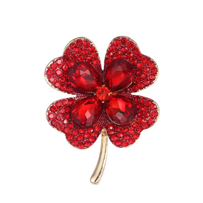 Four Leaf Clover Brooch Crystal Glass