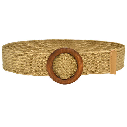 5CM wood buckle braided elastic belt