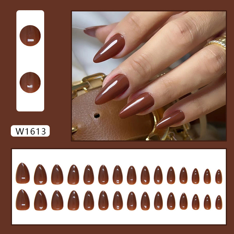 Western Style Red-Brown Almond Detachable Fake Nails