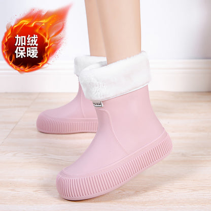 Rain shoes women's waterproof mouth medium tube rain boots are comfortable