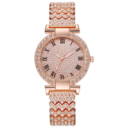 Roman scale diamond-encrusted women's quartz watch