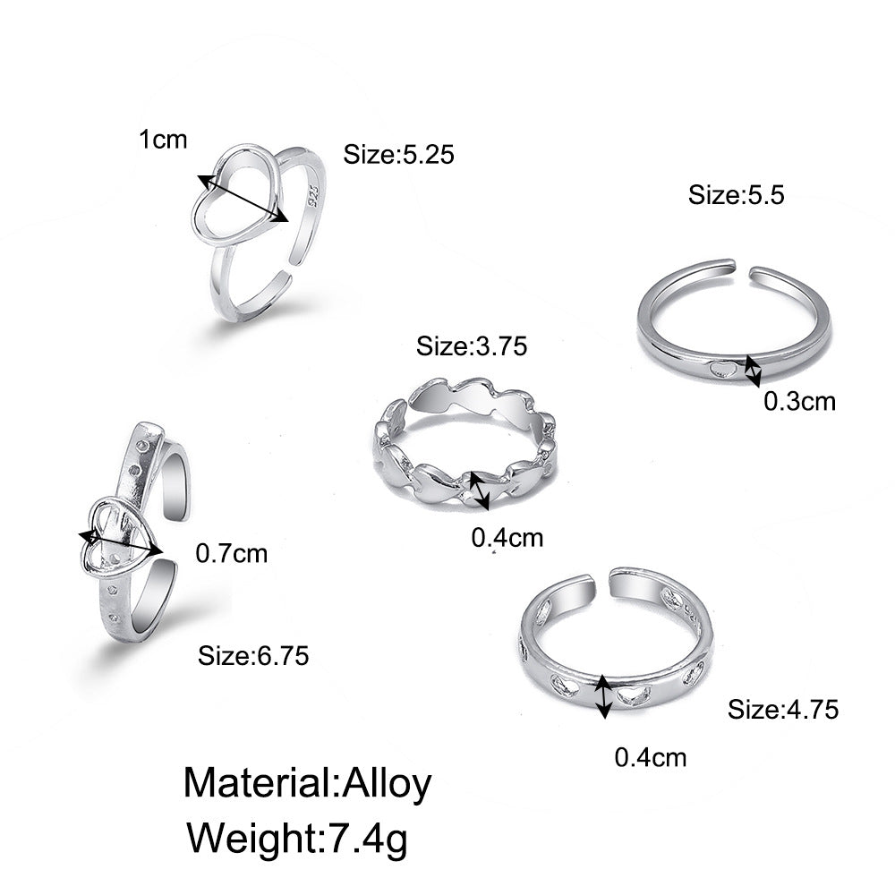 Open Heart Ring 5-piece Hollow