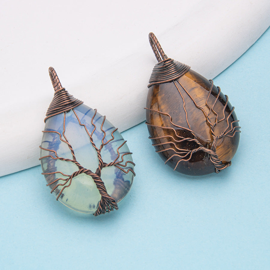 Tree of Life Teardrop Shape Bronze Wire Wrap Pendant