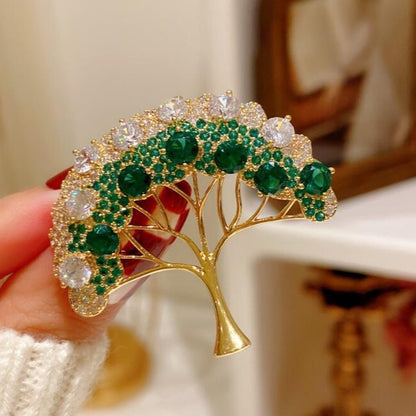 Green Sparkling Diamond Christmas Tree Brooch