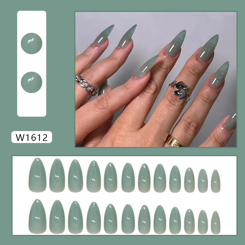 Jade Green Almond Detachable Fake Nails