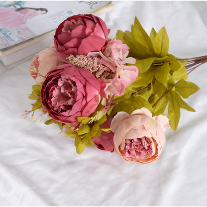 13 European style core-wrapped peony bouquet artificial flowers